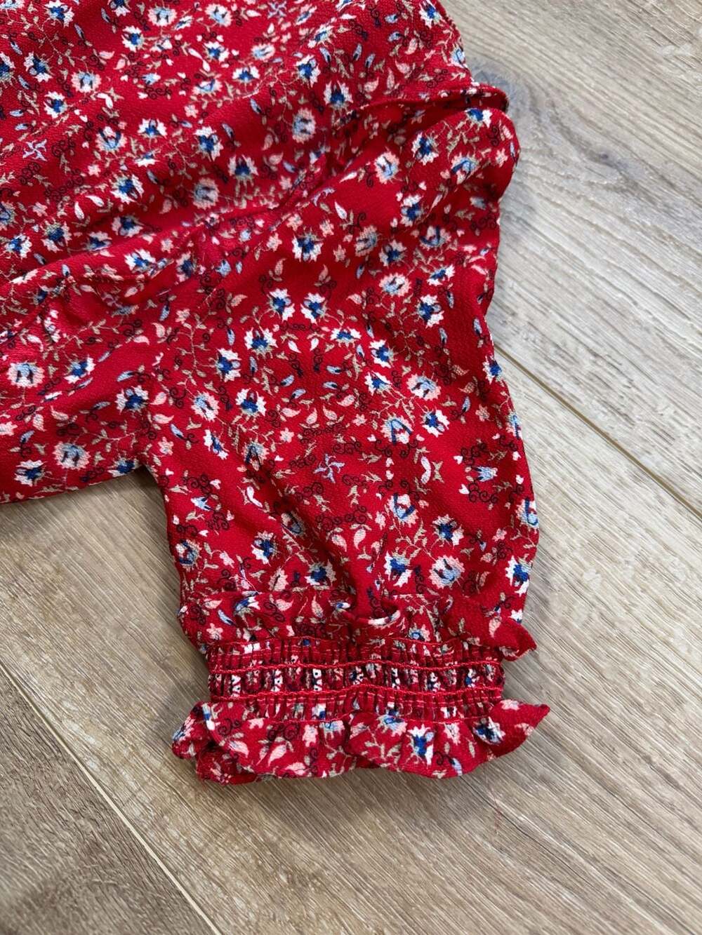 Max Studio Red Floral Tiered Maxi Dress Smocked Waist Boho Cottagecore S - Picture 13 of 14